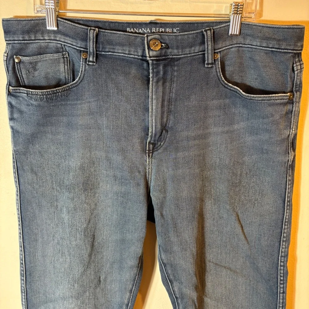 Banana‎ Republic The Traveler Slim Jeans 36x32 Blue Denim Distressed Casual Mens
